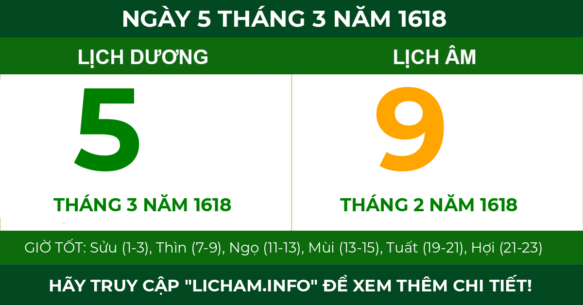 lịch âm ngày 5 tháng 3 năm 1618