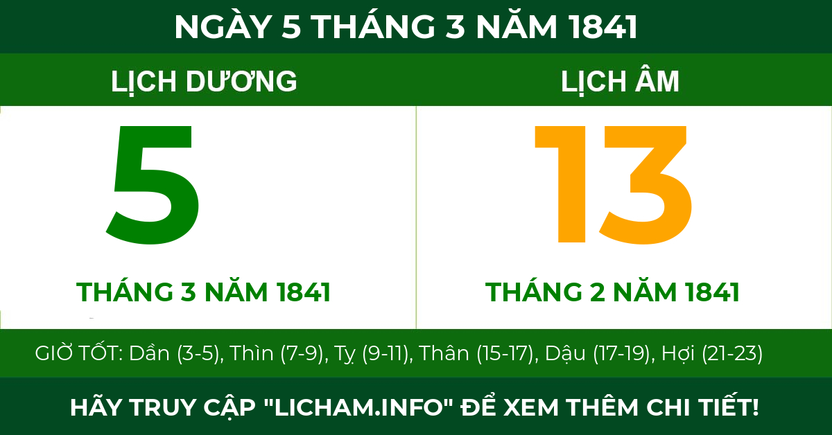 lịch âm ngày 5 tháng 3 năm 1841