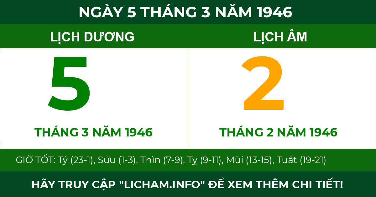 lịch âm ngày 5 tháng 3 năm 1946