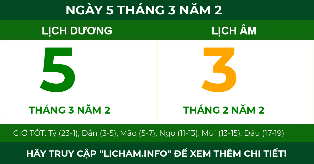 lịch âm ngày 5 tháng 3 năm 2