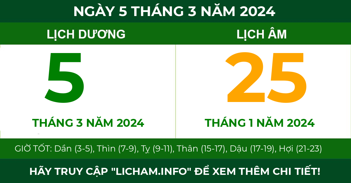 lịch âm ngày 5 tháng 3 năm 2024