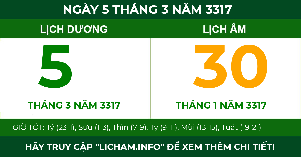 lịch âm ngày 5 tháng 3 năm 3317