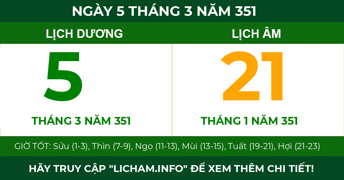 lịch âm ngày 5 tháng 3 năm 351