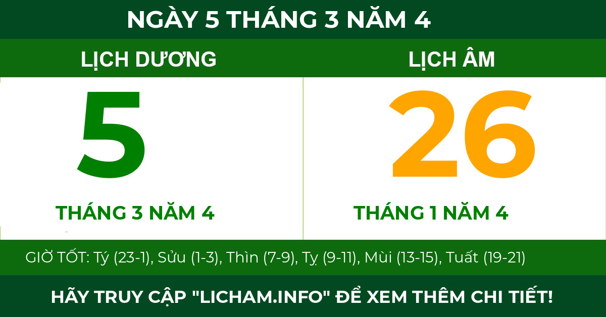 lịch âm ngày 5 tháng 3 năm 4