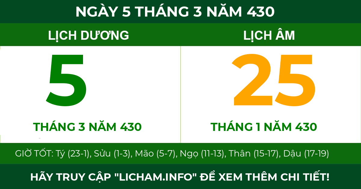 lịch âm ngày 5 tháng 3 năm 430