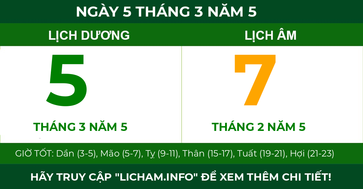 lịch âm ngày 5 tháng 3 năm 5