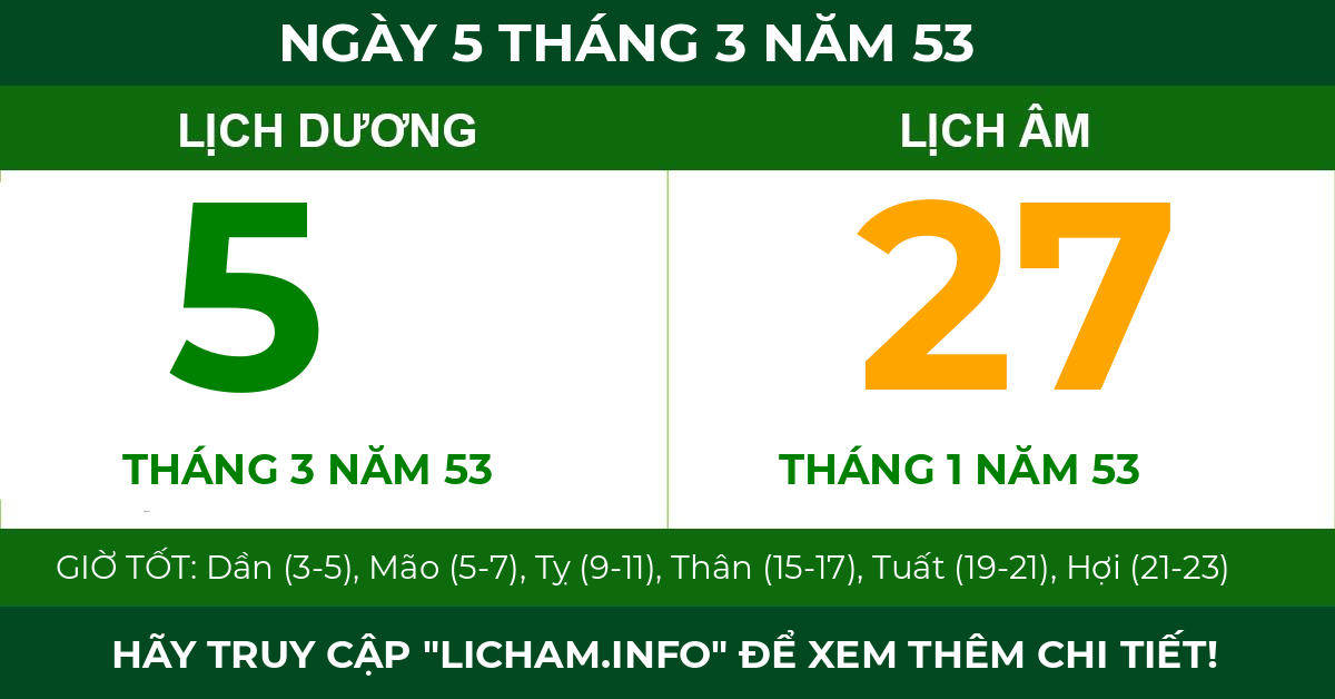 lịch âm ngày 5 tháng 3 năm 53