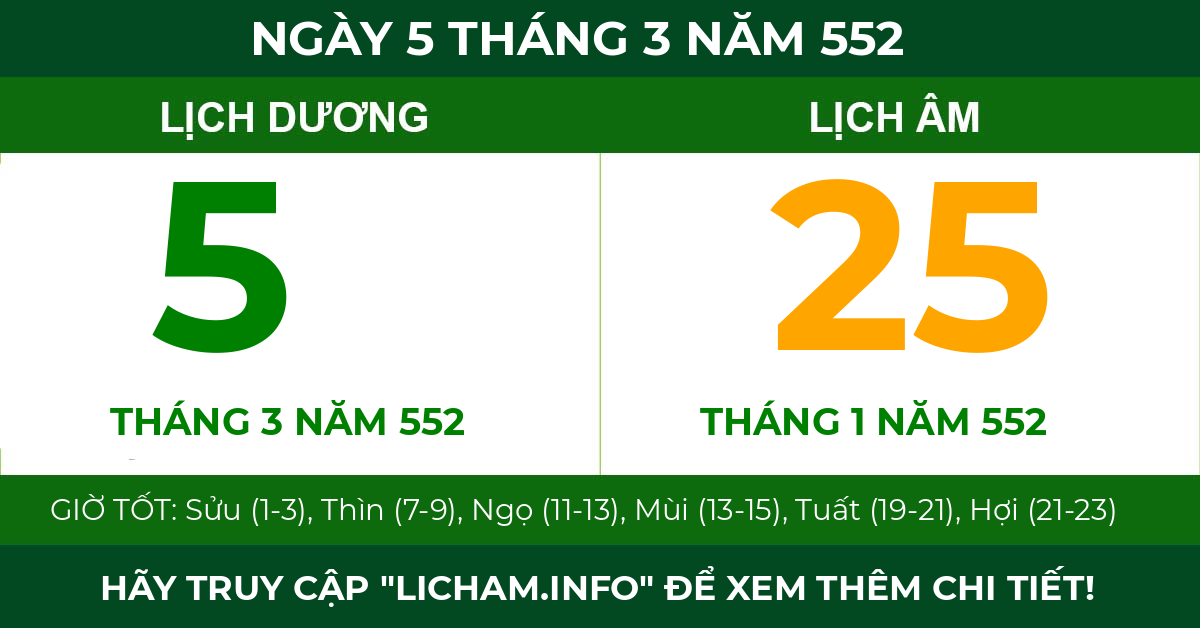 lịch âm ngày 5 tháng 3 năm 552