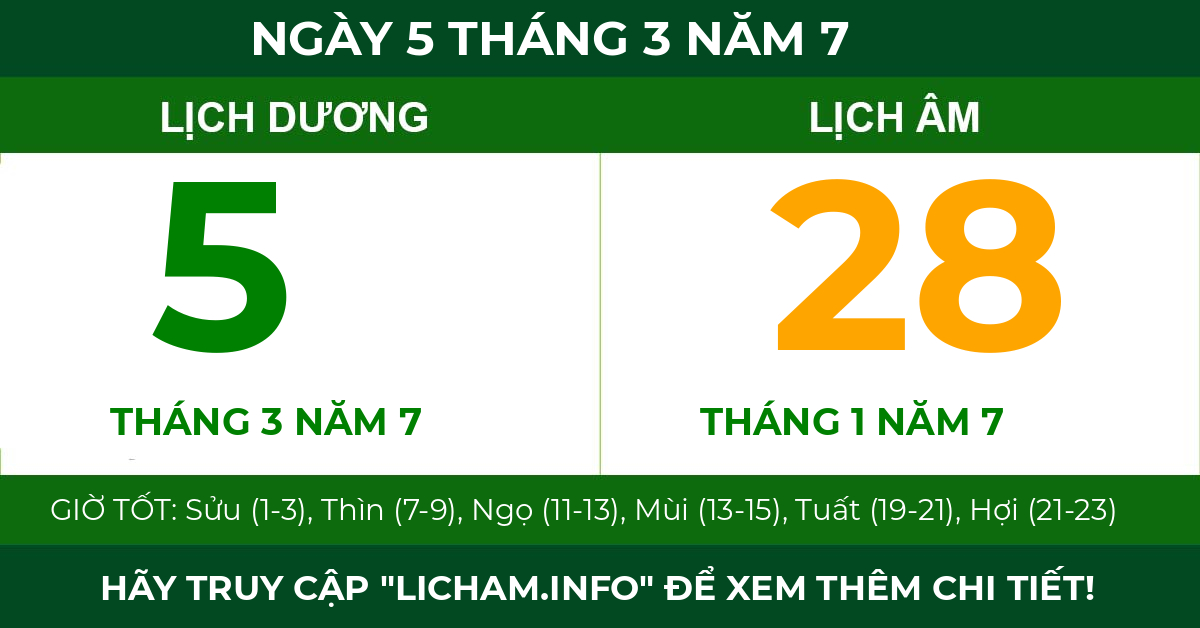 lịch âm ngày 5 tháng 3 năm 7