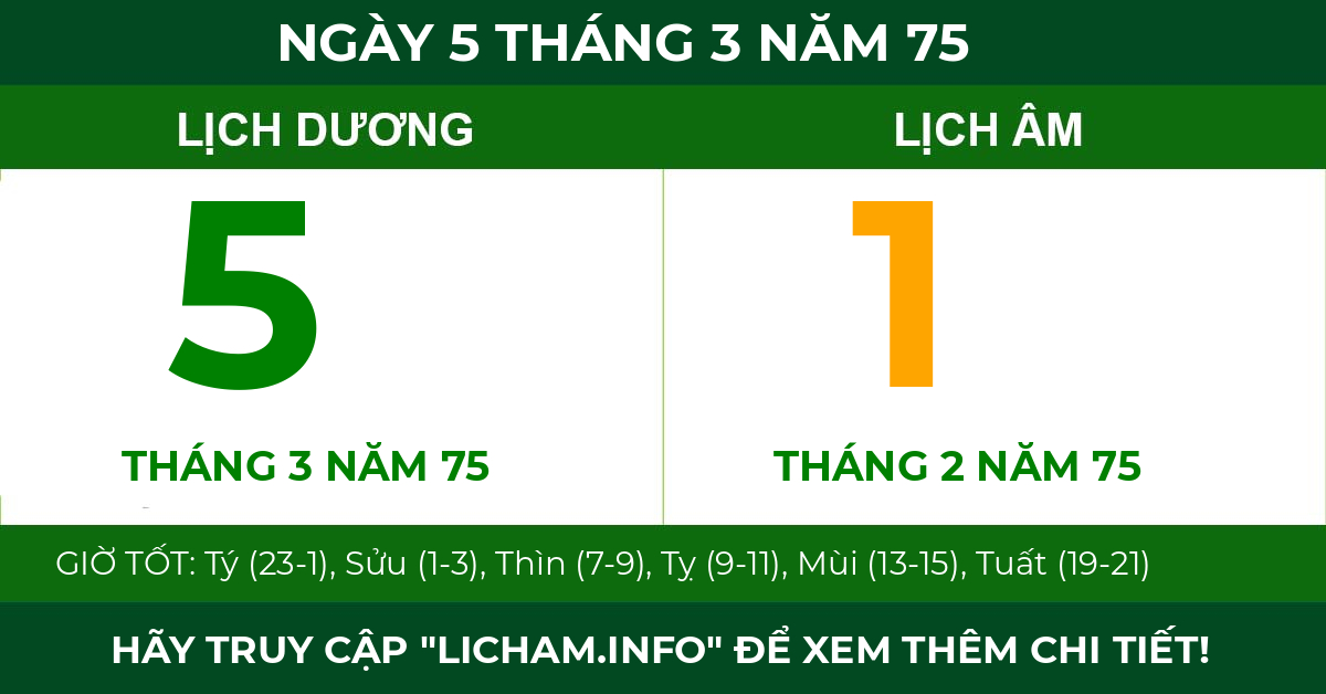 lịch âm ngày 5 tháng 3 năm 75