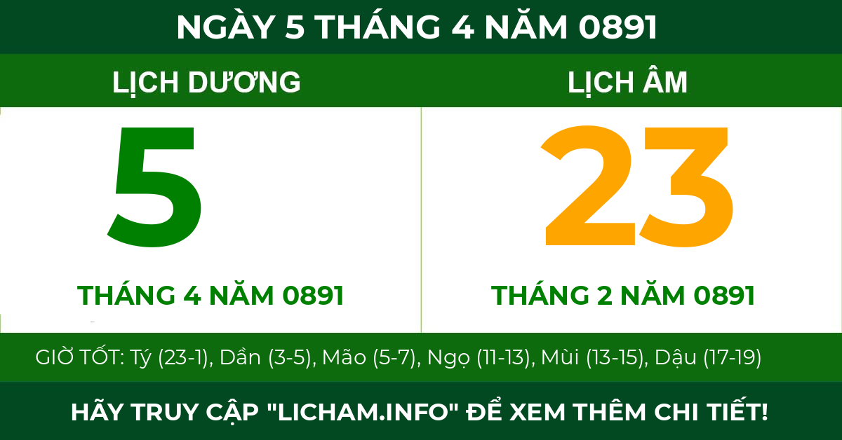lịch âm ngày 5 tháng 4 năm 0891