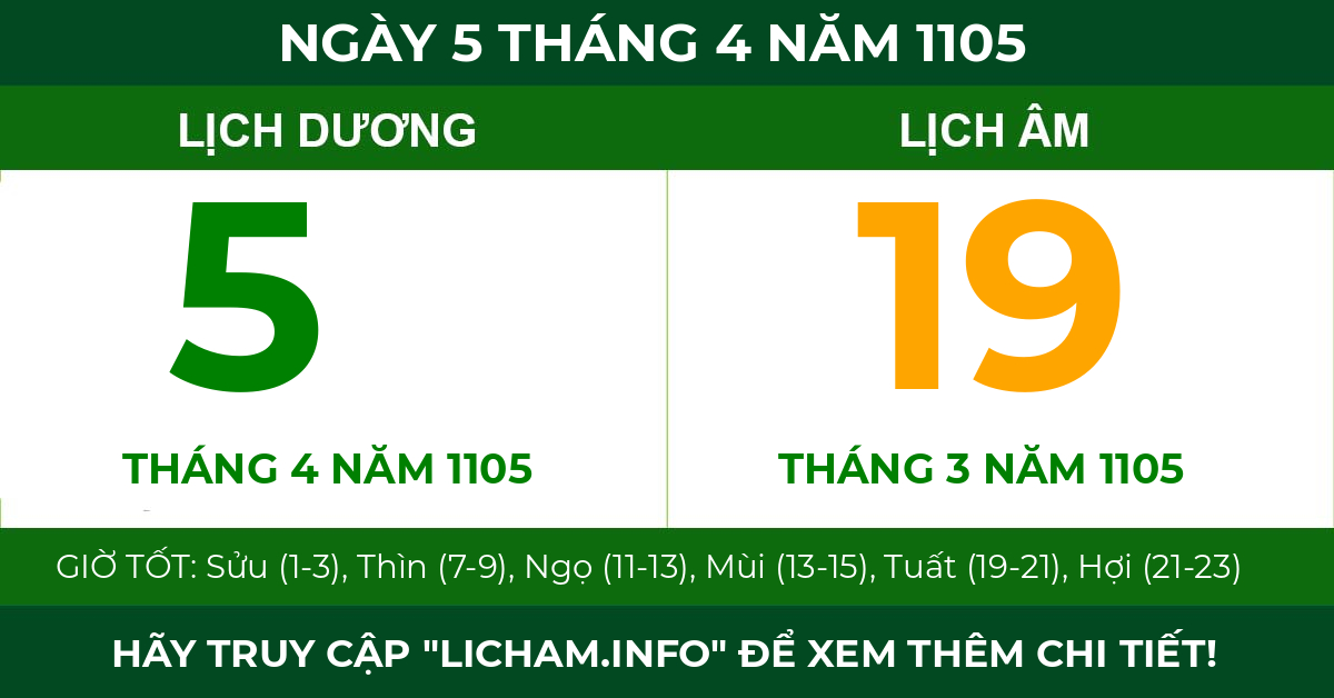 lịch âm ngày 5 tháng 4 năm 1105