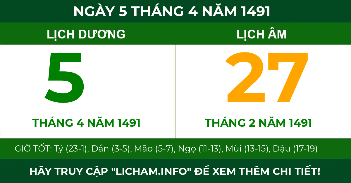 lịch âm ngày 5 tháng 4 năm 1491