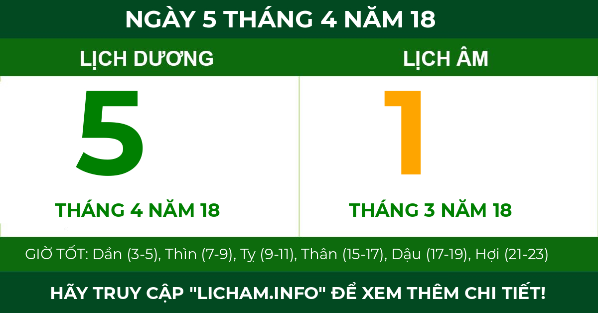 lịch âm ngày 5 tháng 4 năm 18