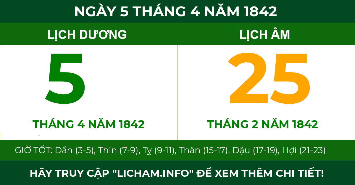 lịch âm ngày 5 tháng 4 năm 1842