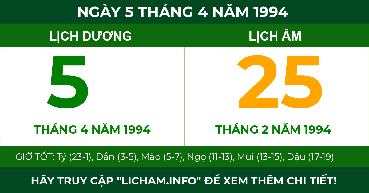 lịch âm ngày 5 tháng 4 năm 1994