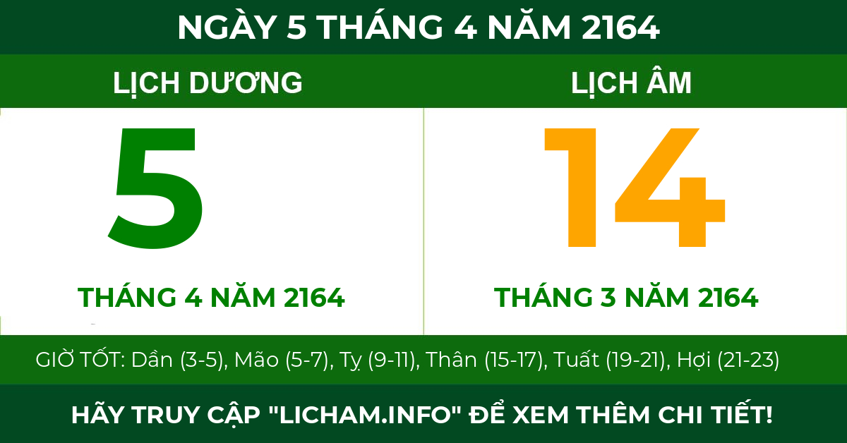 lịch âm ngày 5 tháng 4 năm 2164