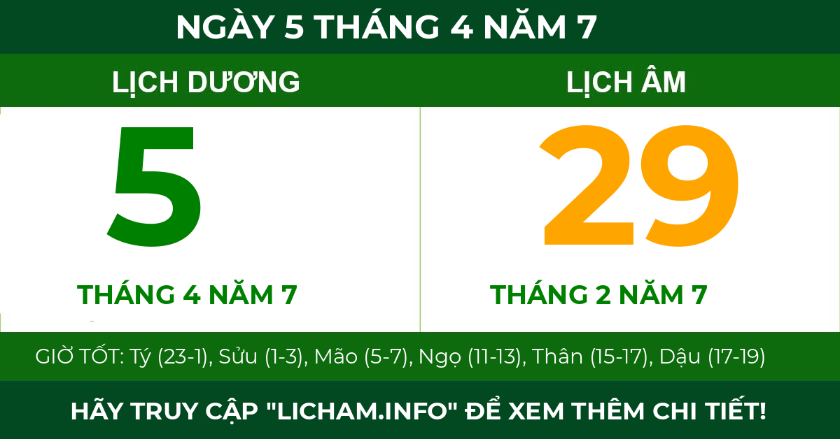 lịch âm ngày 5 tháng 4 năm 7