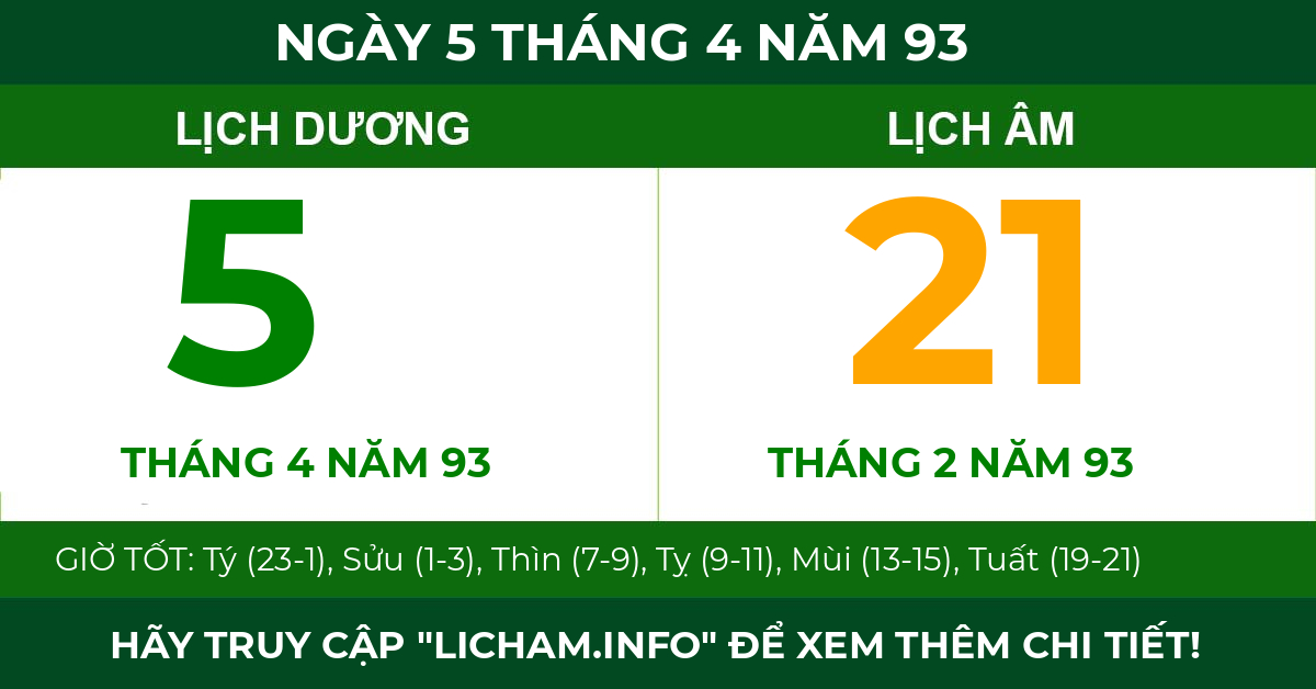 lịch âm ngày 5 tháng 4 năm 93