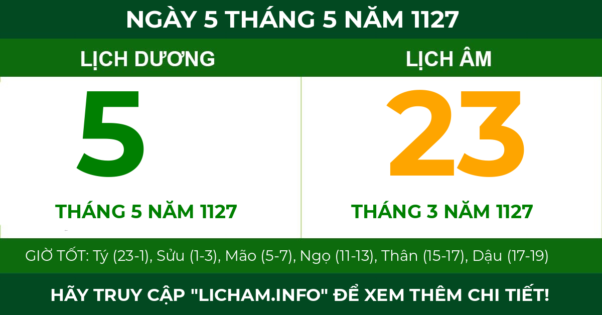 lịch âm ngày 5 tháng 5 năm 1127