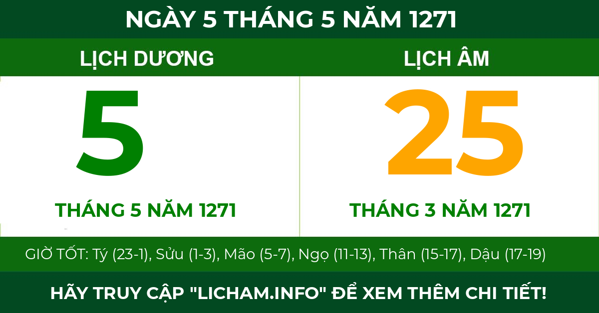 lịch âm ngày 5 tháng 5 năm 1271