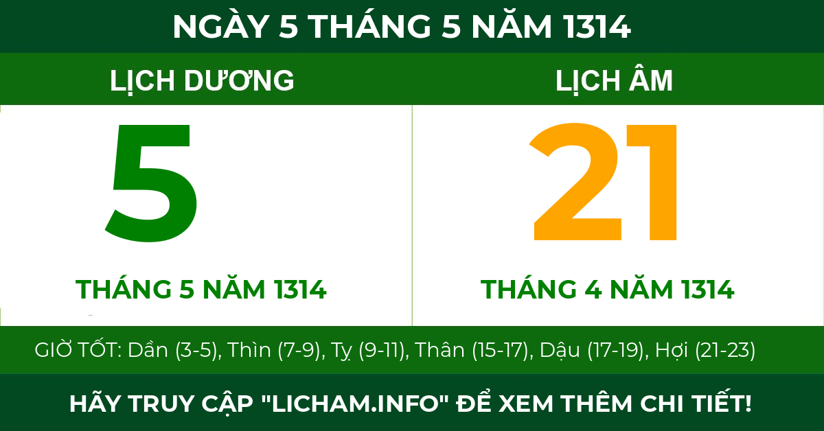 lịch âm ngày 5 tháng 5 năm 1314