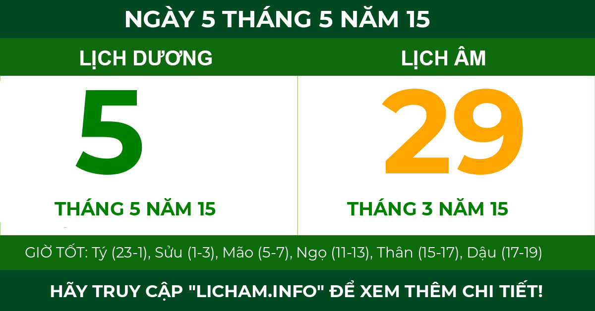 lịch âm ngày 5 tháng 5 năm 15