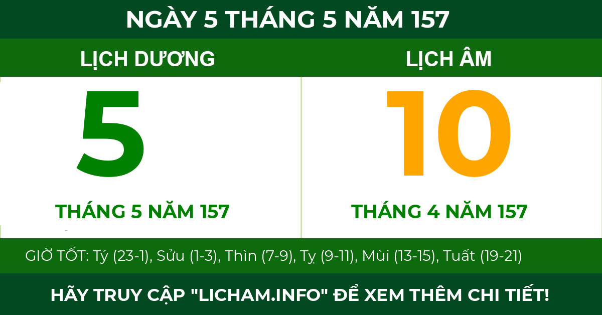 lịch âm ngày 5 tháng 5 năm 157