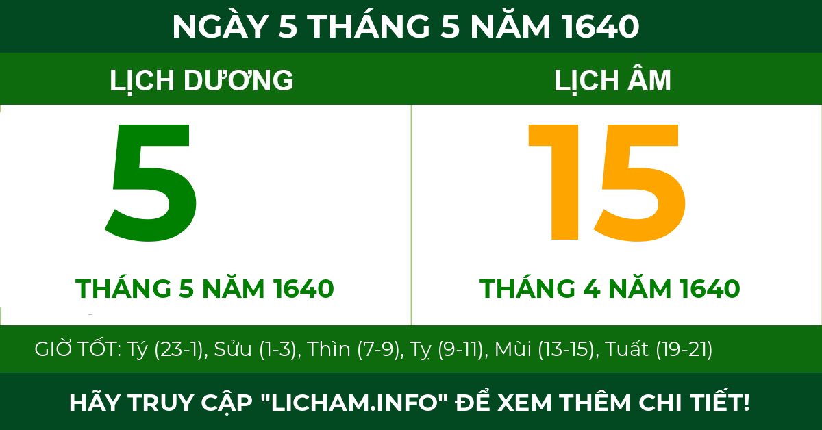 lịch âm ngày 5 tháng 5 năm 1640