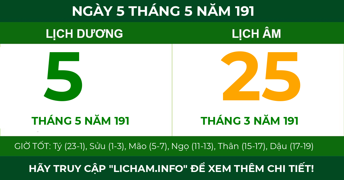 lịch âm ngày 5 tháng 5 năm 191