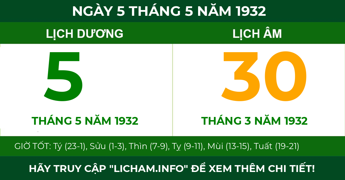 lịch âm ngày 5 tháng 5 năm 1932