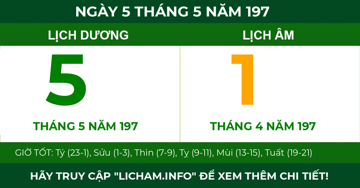 lịch âm ngày 5 tháng 5 năm 197