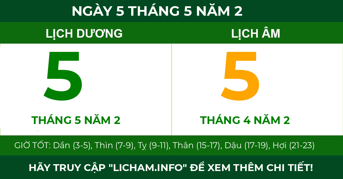 lịch âm ngày 5 tháng 5 năm 2