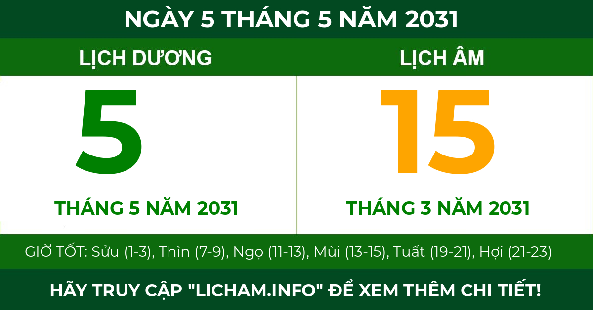 lịch âm ngày 5 tháng 5 năm 2031