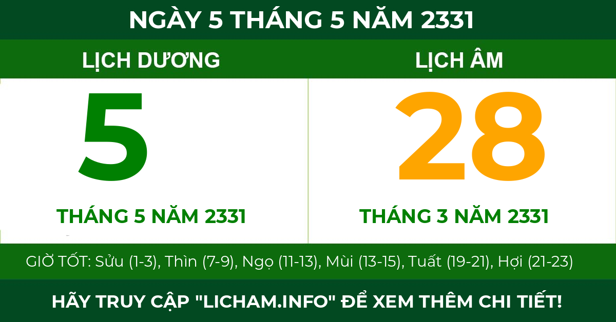 lịch âm ngày 5 tháng 5 năm 2331