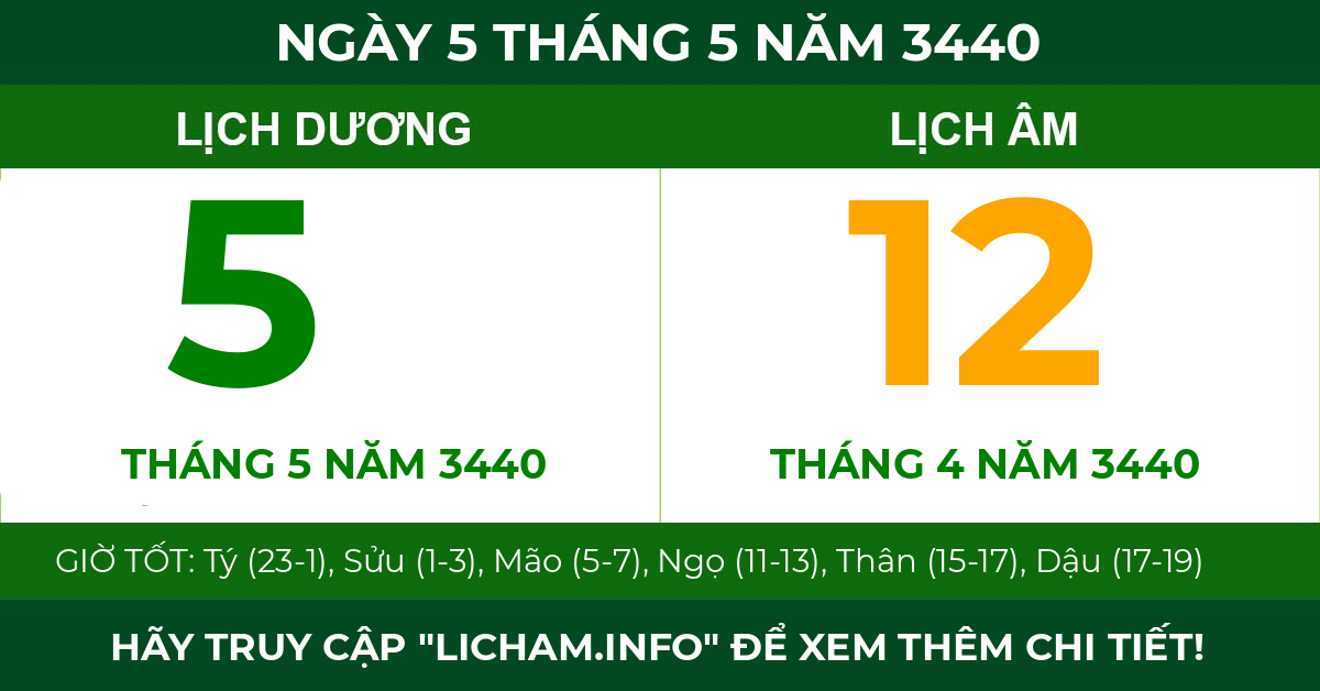 lịch âm ngày 5 tháng 5 năm 3440