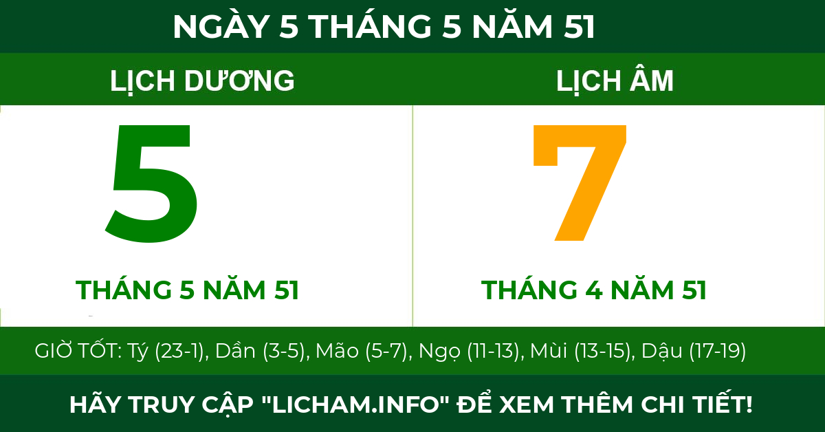 lịch âm ngày 5 tháng 5 năm 51