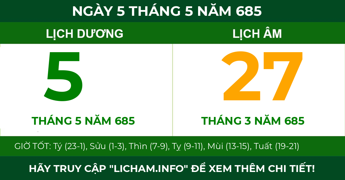 lịch âm ngày 5 tháng 5 năm 685
