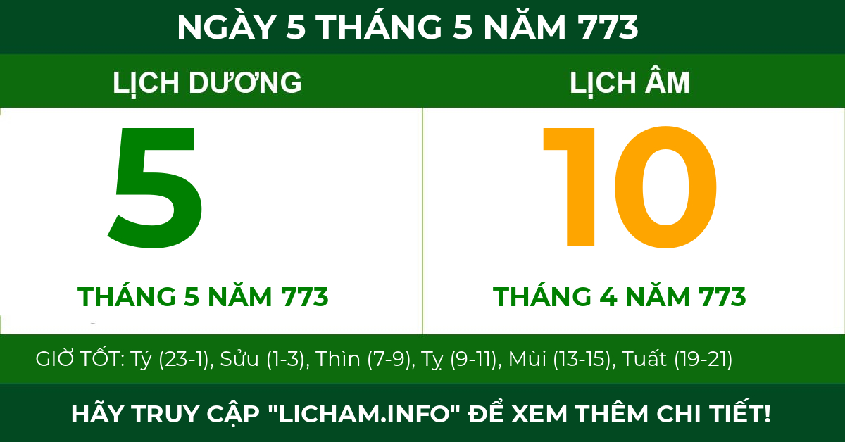 lịch âm ngày 5 tháng 5 năm 773