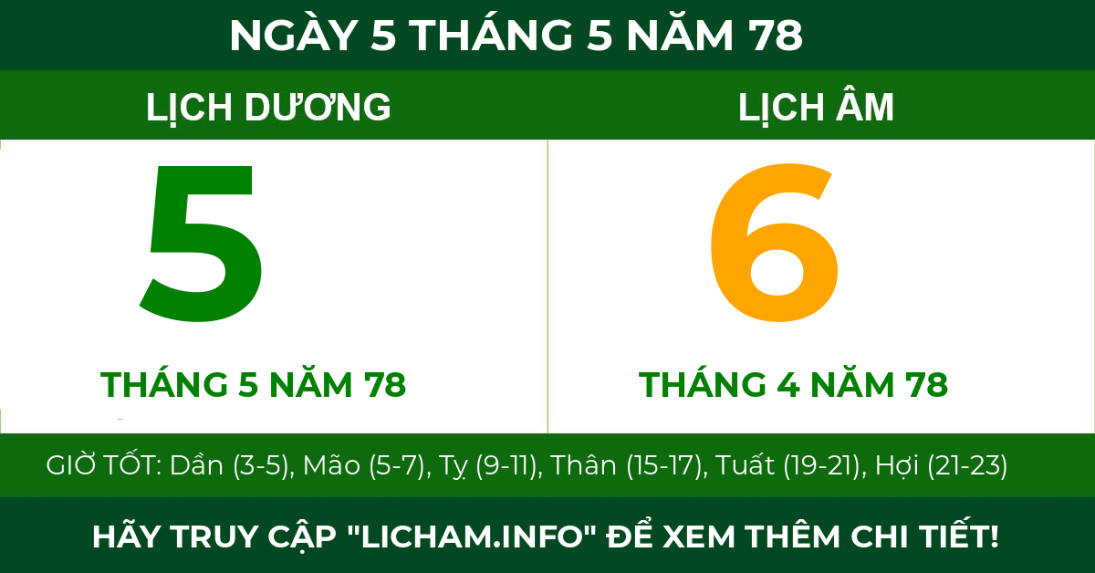 lịch âm ngày 5 tháng 5 năm 78