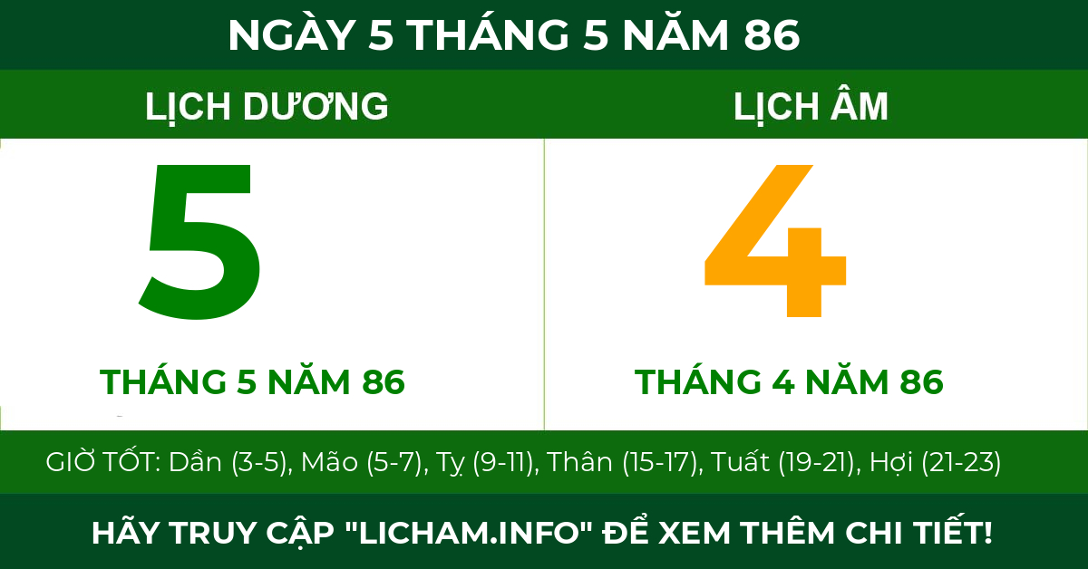 lịch âm ngày 5 tháng 5 năm 86