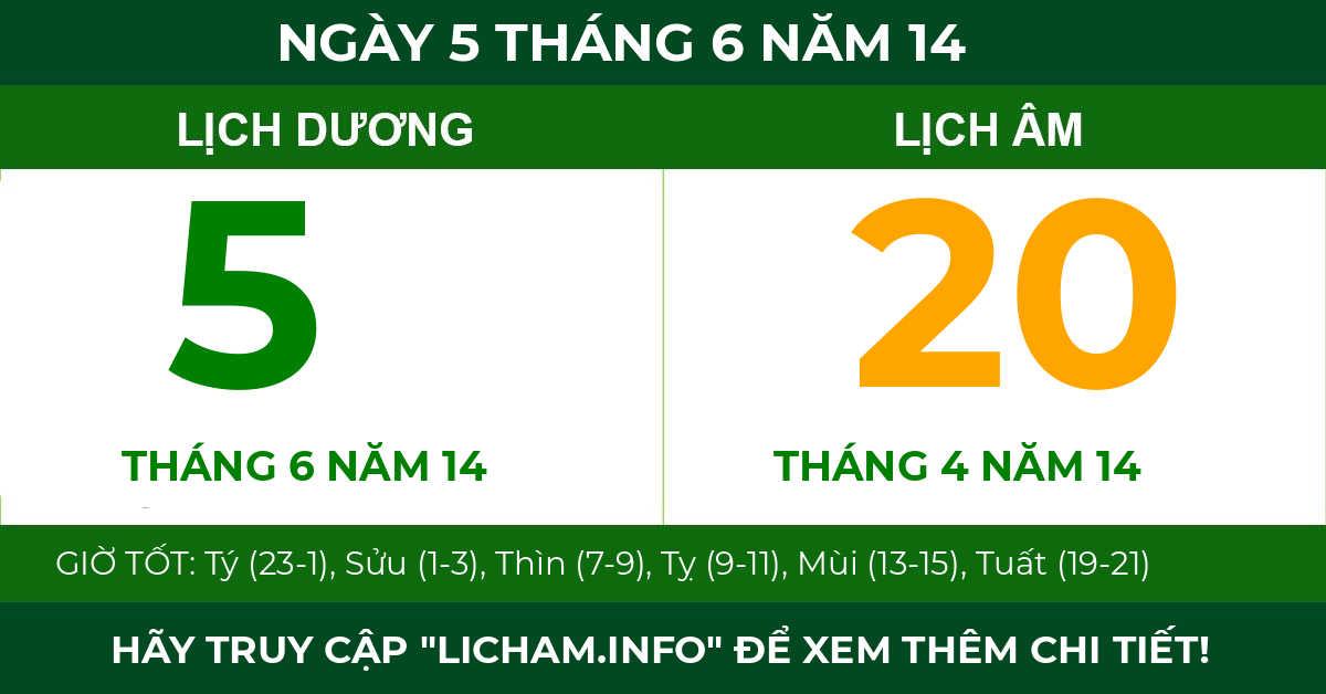 lịch âm ngày 5 tháng 6 năm 14