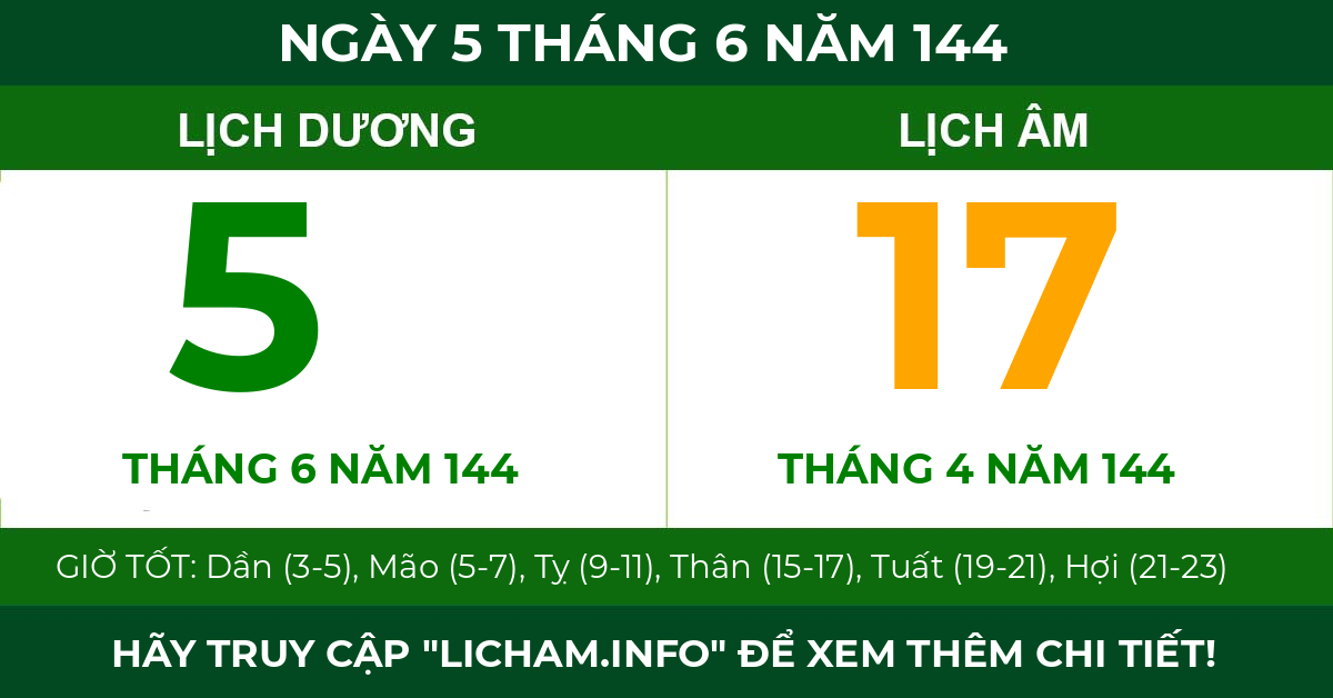 lịch âm ngày 5 tháng 6 năm 144