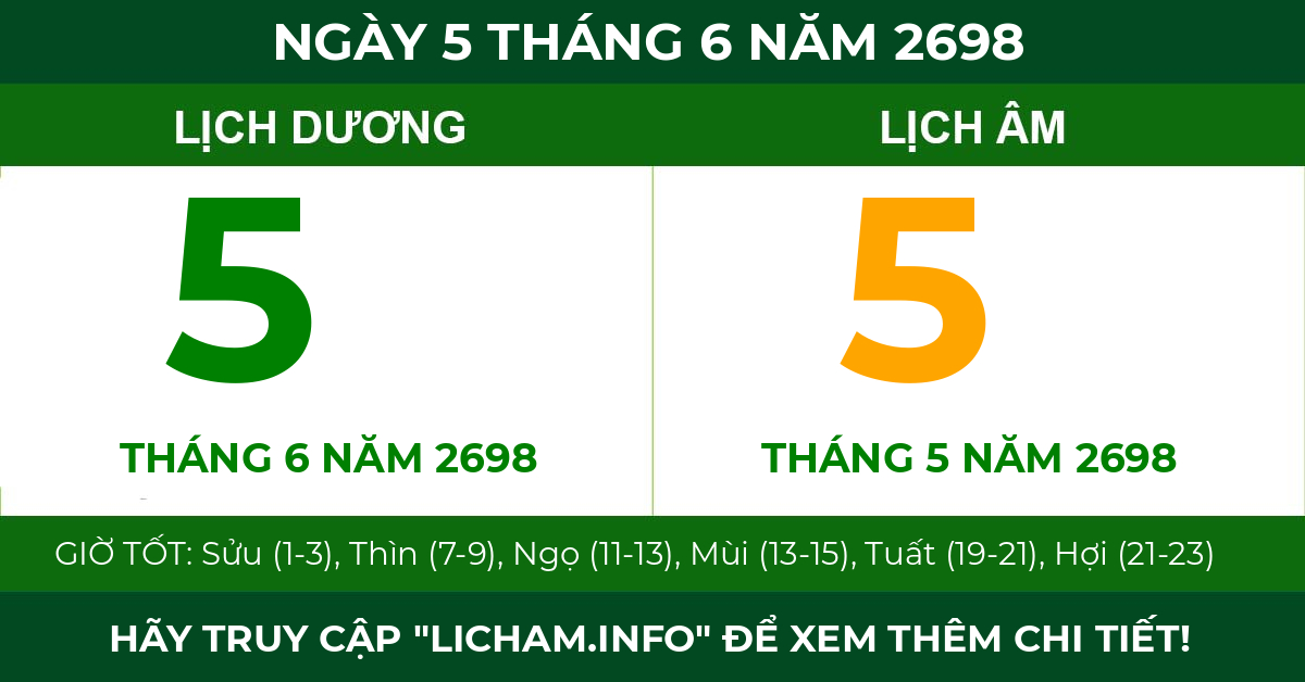 lịch âm ngày 5 tháng 6 năm 2698