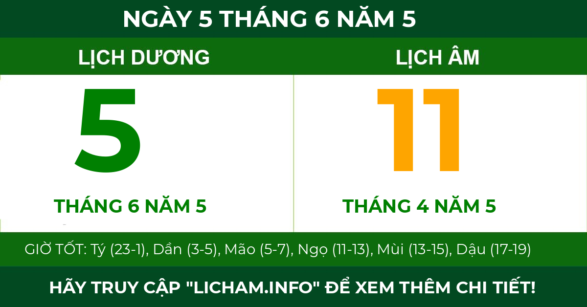 lịch âm ngày 5 tháng 6 năm 5
