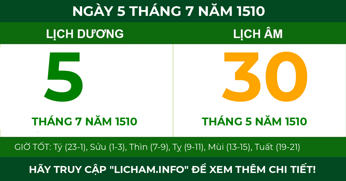 lịch âm ngày 5 tháng 7 năm 1510