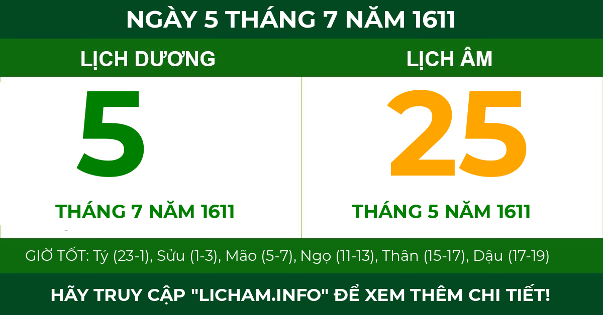 lịch âm ngày 5 tháng 7 năm 1611