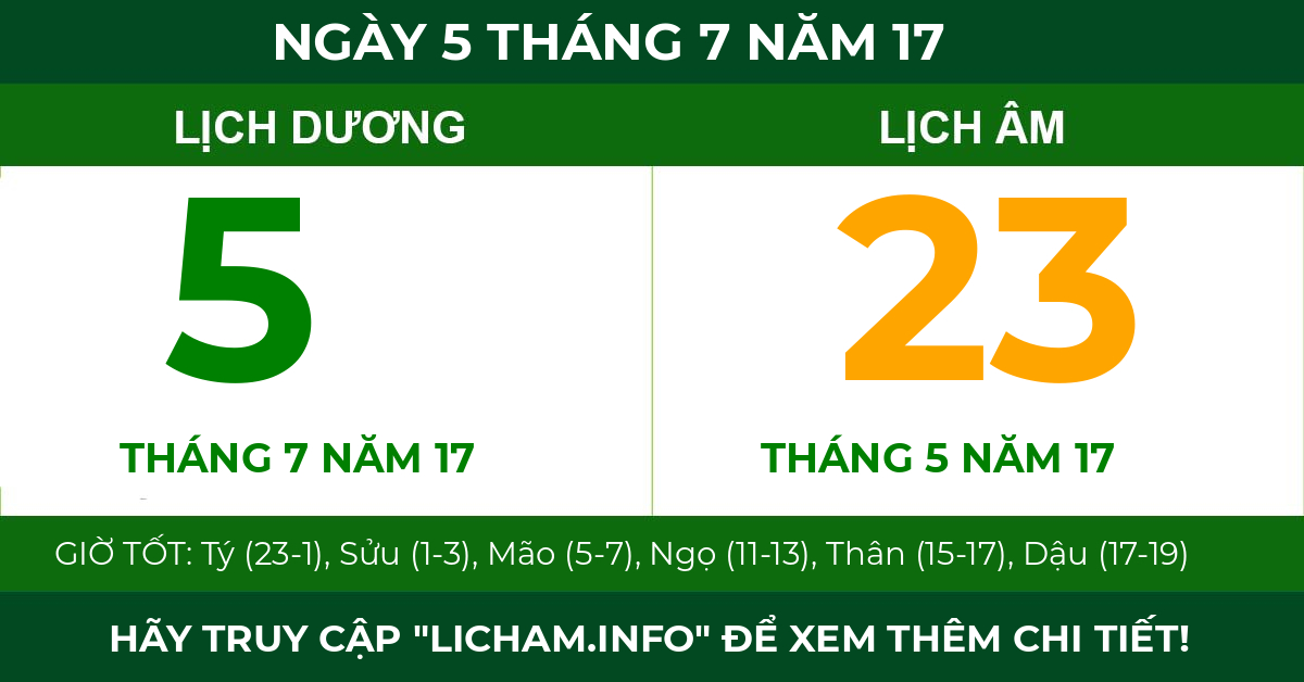 lịch âm ngày 5 tháng 7 năm 17