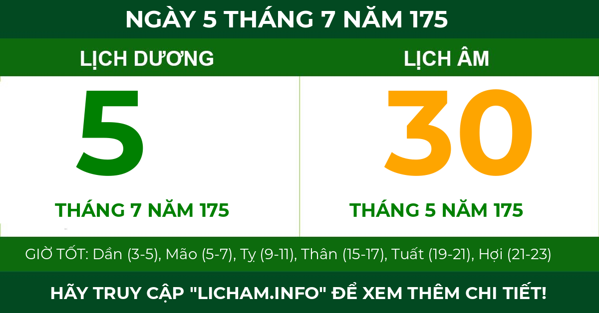 lịch âm ngày 5 tháng 7 năm 175
