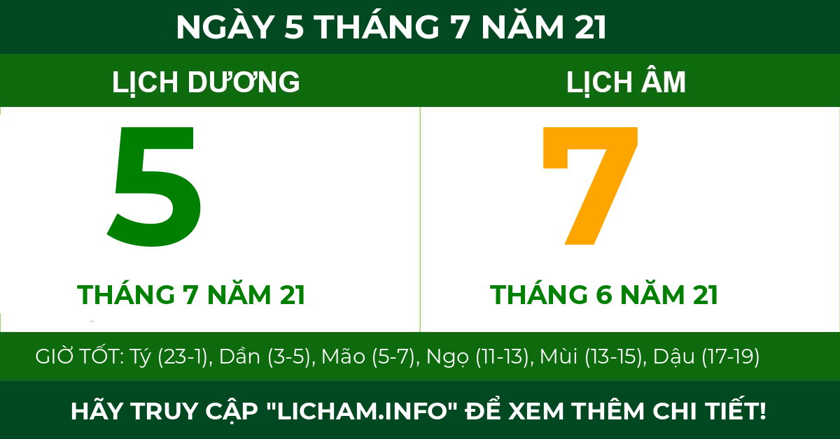 lịch âm ngày 5 tháng 7 năm 21